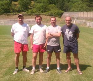 Elian Gomez Olivier Castan et Philippe Arvieu avec Laurent Puech entrineur de u RCR pour laprochaine saison rougier e1437128882485 - breves