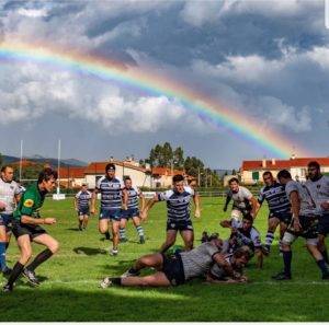 match en la JOP et le CARF , essai du capitaine sylvain fabre sous un beau arc en ciel. phot ol'indépendant perpi