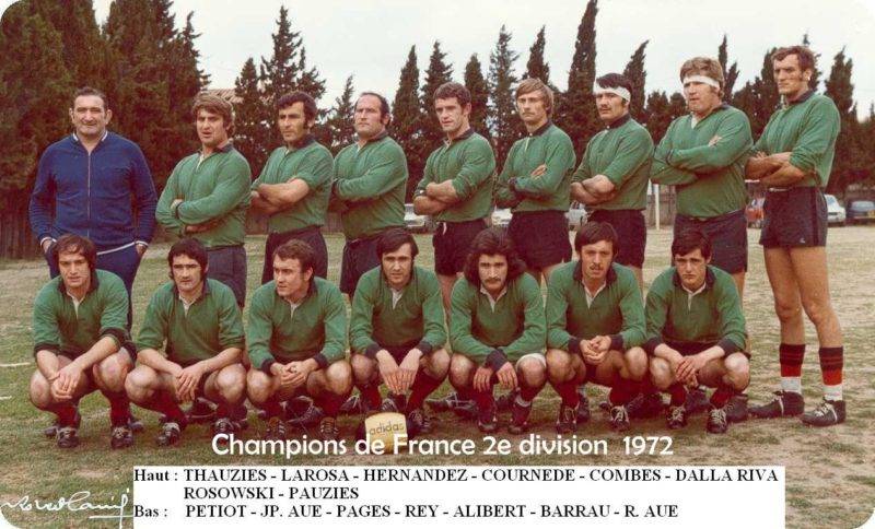 L'équipe championne en 1972, contre Nice à Perpignan, 22 à 16