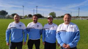 Cyril Fédou entraineur avant, Rémy Battesti Président, Elie Tourtoulou Entraineur trois quarts et Jean Marc Lacourt Président