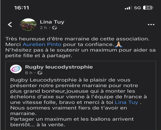 Solidarité le rugby soutient l association RugbyLeucodystrophie qui lance une campagne de dons