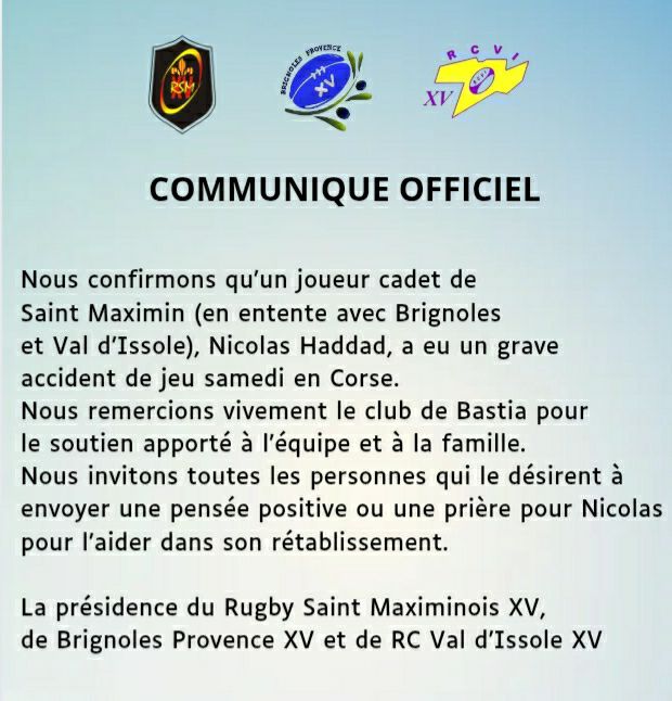 Cadets : état préoccupant et vive inquiétude pour Nicolas Haddad (Ras. Provence Verte)