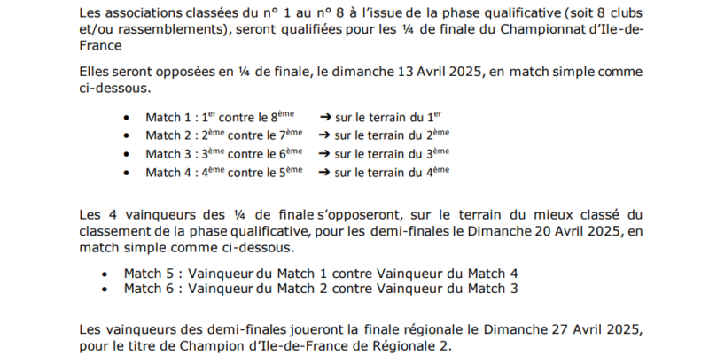 Île-de-France R2 et R3 les affiches des quarts de finale connues