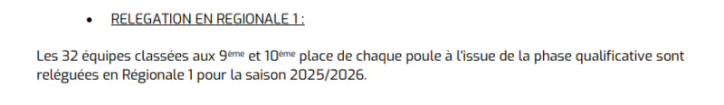 relegation F3 1 - Fédérale 3, relégués, Régionale 1