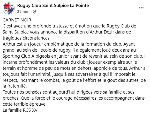 Carnet Noir : Saint-Sulpice-la-Pointe pleure la disparition d'Arthur Dezir