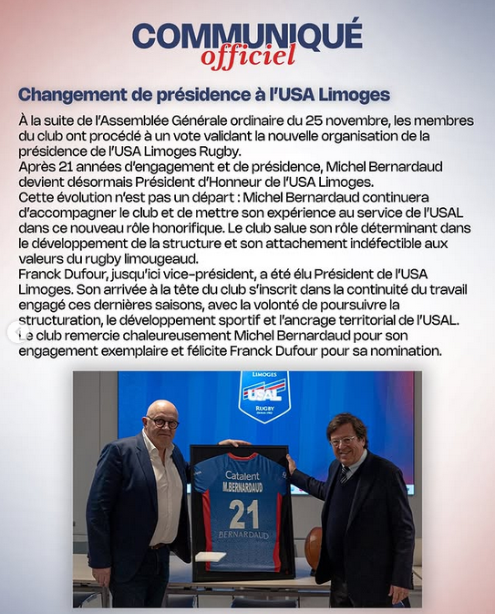 Fédérale 1 - Après 21 ans de présidence à l'USA Limoges, Michel Bernardaud passe la main