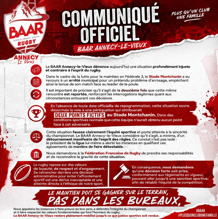 Annecy-le-Vieux (Féd3): "le maintien doit se gagner sur le terrain", le club questionne l'éthique de la péréquation
