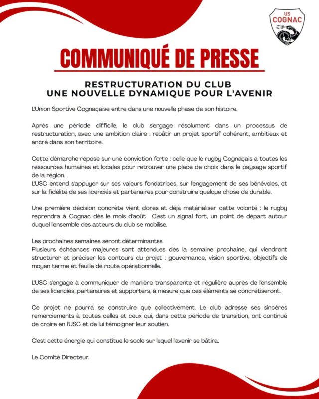 723713237 1033414682713686 2243264800848812258 n - Cognac, liquidation judiciaire, USC, Nicolas Bernier