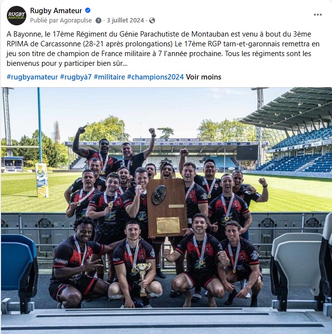 Rugby militaire : le 17ème Régiment de Montauban titré, en pensant à Florian Montorio