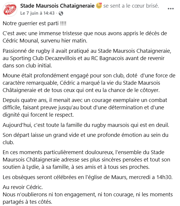 Carnet noir : Cédric Mounal (Maurs) s'en est allé après un long combat contre la maladie de Charcot