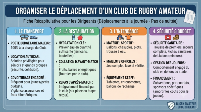 Organiser le déplacement d'un club de rugby (bus, hébergement, repas)