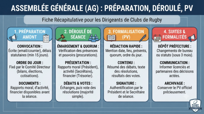 Assemblée générale pour club de rugby amateur : préparation, déroulé, Procès-Verbal