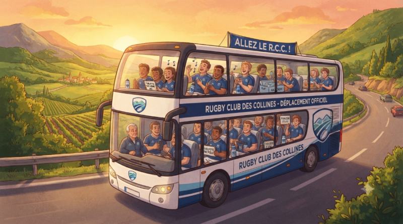 Organiser le déplacement d'un club de rugby (bus, hébergement, repas)