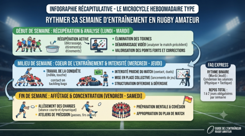 Le microcycle hebdomadaire type en rugby amateur : rythmer sa semaine d'entraînement