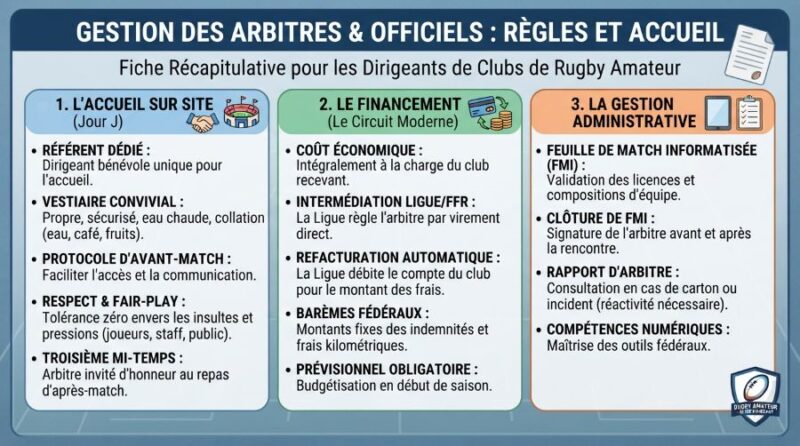 Gestion des arbitres et officiels (frais, accueil) pour un club de rugby amateur
