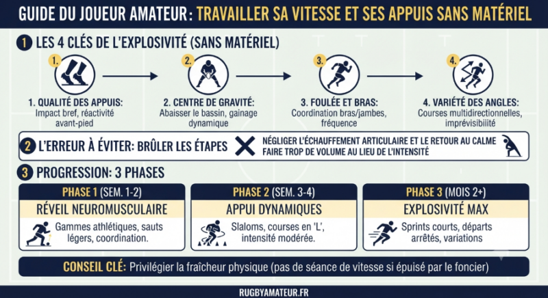 Rugby amateur : travailler sa vitesse et ses appuis sans matériel