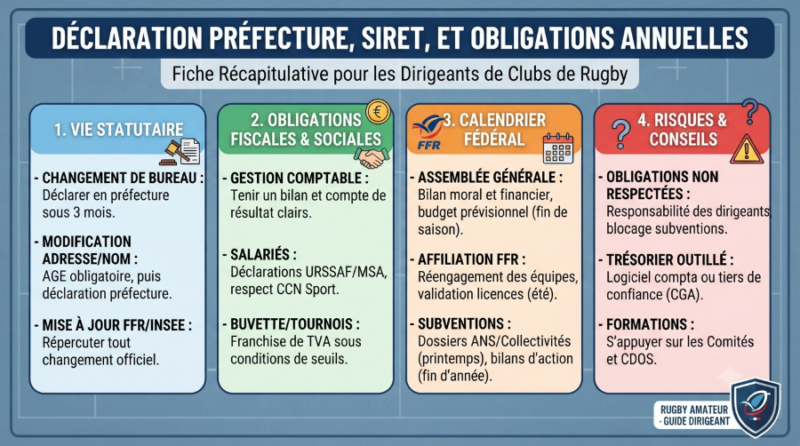 Déclaration en préfecture, SIRET, et obligations annuelles pour club de rugby amateur