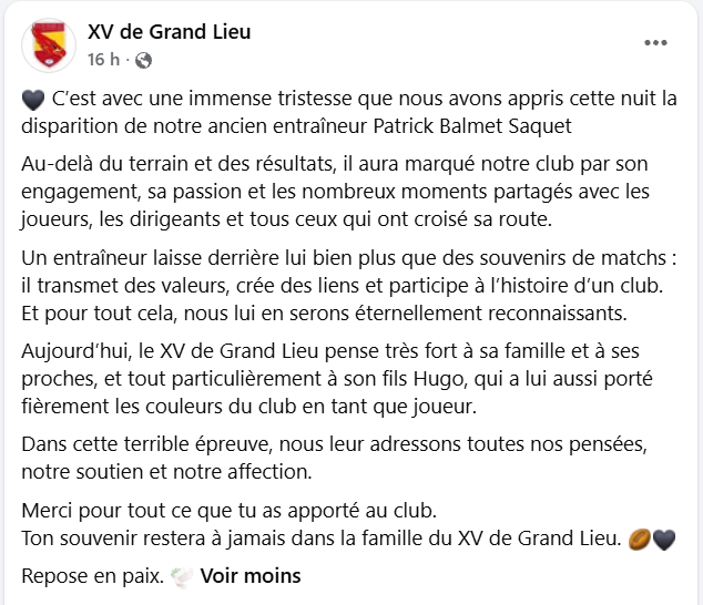Carnet noir : disparition de Patrick Balmet-Saquet, figure du rugby vendéen et nantais, à l'âge de 57 ans