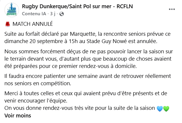 Régionale 3 : un week-end de reprise marqué par 7 forfaits, le cri d'alerte du rugby d'en bas