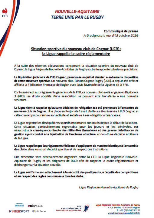 Sécurité et équité : la Ligue Nouvelle-Aquitaine réagit au cas Cognac (Promotion Régionale 3)