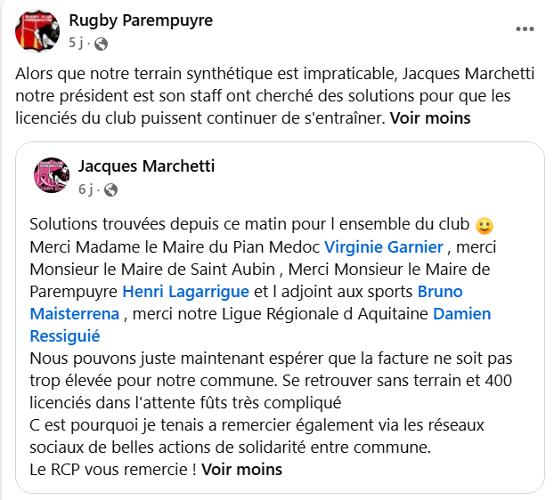 Terrains impraticables : à Parempuyre (33), le synthétique n'est pas épargné par les intempéries