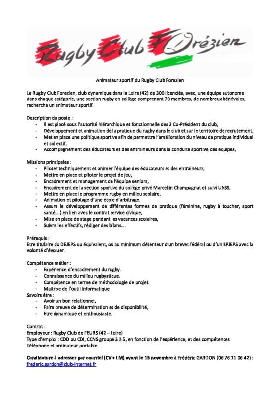 Recherche animateur sportif entraineur